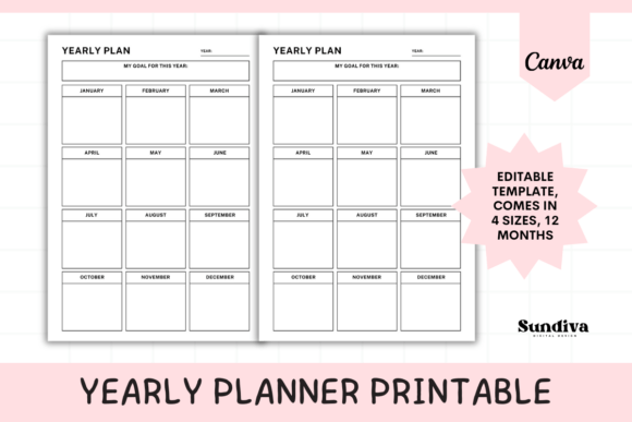 Download Yearly Planner Editable Canva Template - Yearly planner Collection
